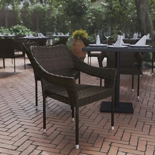 Flash Furniture Ethan Commercial Grade Patio Chair, All Weather PE Rattan Wicker Stacking Patio Dining Chair, Espresso