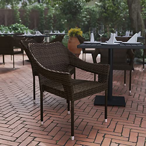 Flash Furniture Ethan Commercial Grade Patio Chair, All Weather PE Rattan Wicker Stacking Patio Dining Chair, Espresso