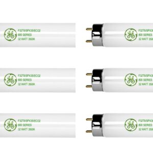 (case of 6) GE 68851 Fluorescent T8 Tube, F32T8/SPX35/ECO2 32W T8 Bulbs 3500K 800 Series, 48 inch Fluorescent T8 lamp