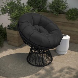 Flash Furniture Bowie Comfort Series Black Swivel Patio Chair with Black Cushion