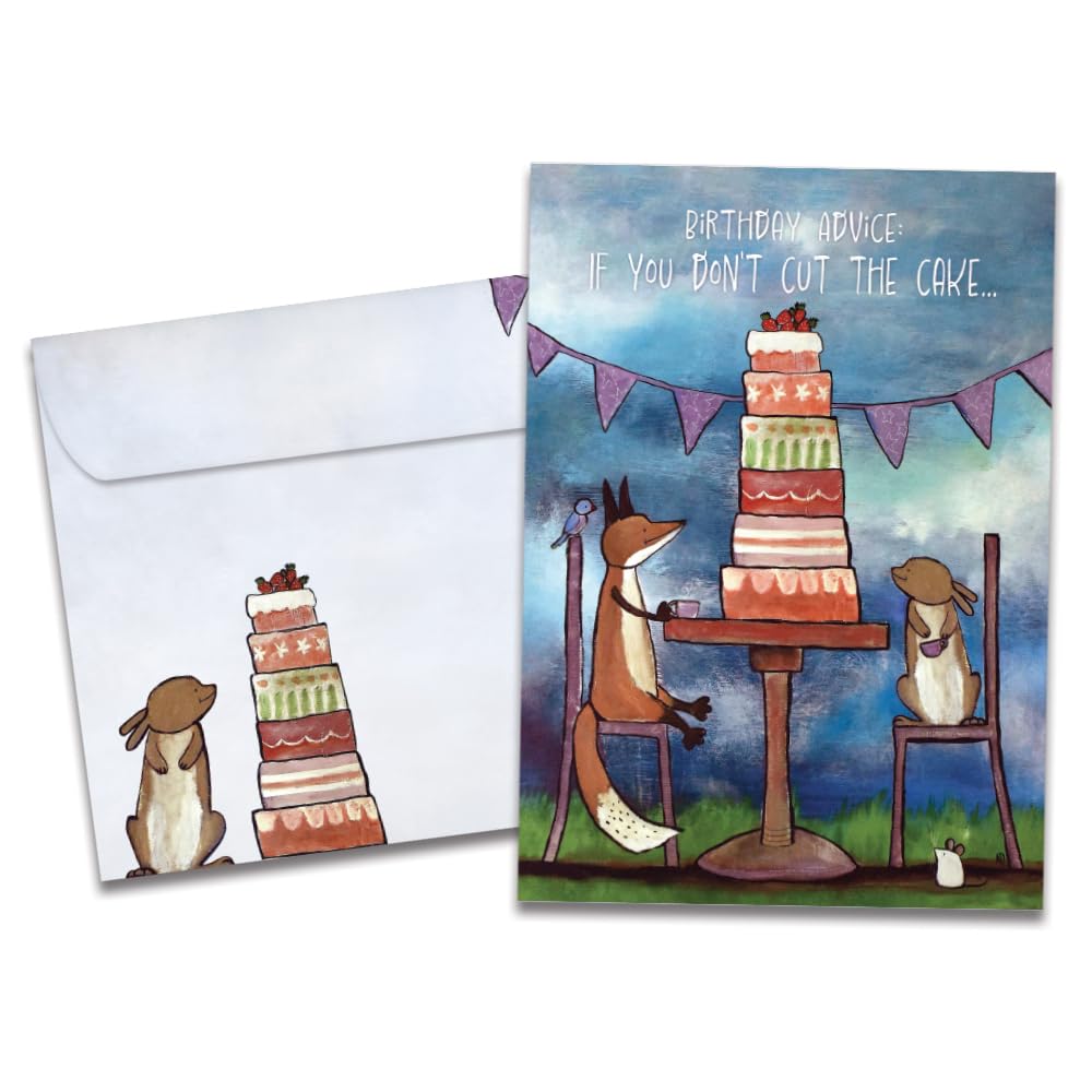 Tree-Free Greetings - Humorous Birthday Cards - Artful Designs - 1 Card + Matching Envelopes - Made in USA - 100% Recycled Paper - 5"x7" - Cake Advice (GO65231)