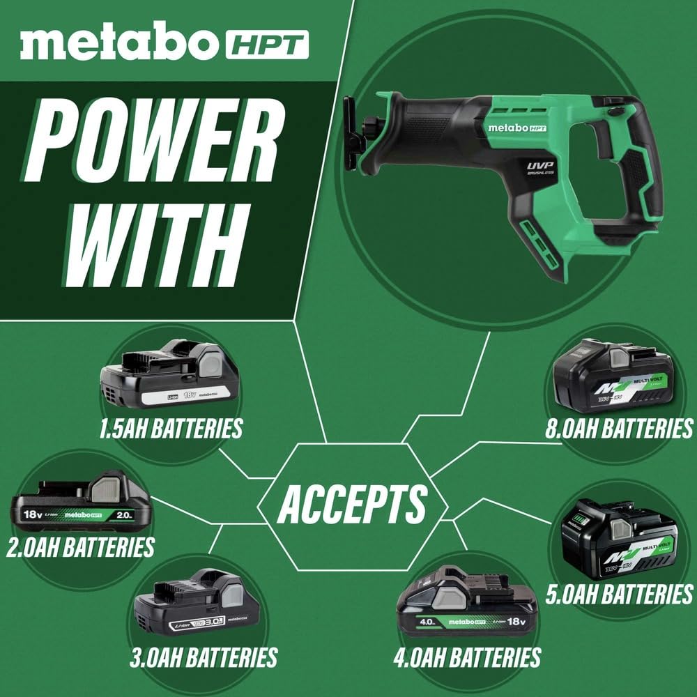 Metabo HPT Cordless 18V MultiVolt™ Compact Reciprocating Saw | Tool Only - No Battery | 4 Speed Modes | User Vibration Protection | Lifetime Tool Warranty | CR18DMAQ4