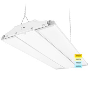 luxrite 2ft linear high bay led shop lights, 165/190/220w wattage selectable, up to 30000lm, 4cct 3000k-5000k, adjustable tilt hanging shop light, 0-10v dimmable, 120-277v, dlc, ul, warehouse workshop