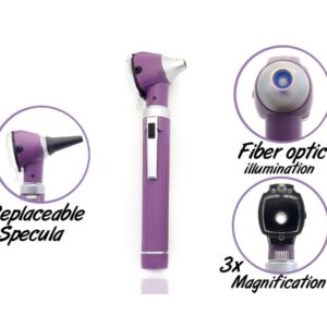 MEDCASE Brilliance German Fiber Optic Otoscope - Professional Ear Scope with LED Light and Speculum for Ear Examination and Diagnosis - Ideal for Professional and Home Use - Purple Color