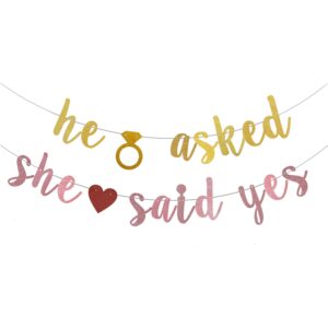 he asked she said yes banner, gold bride to be decorations,gold glitter bunting sign for engagement bridal shower wedding party