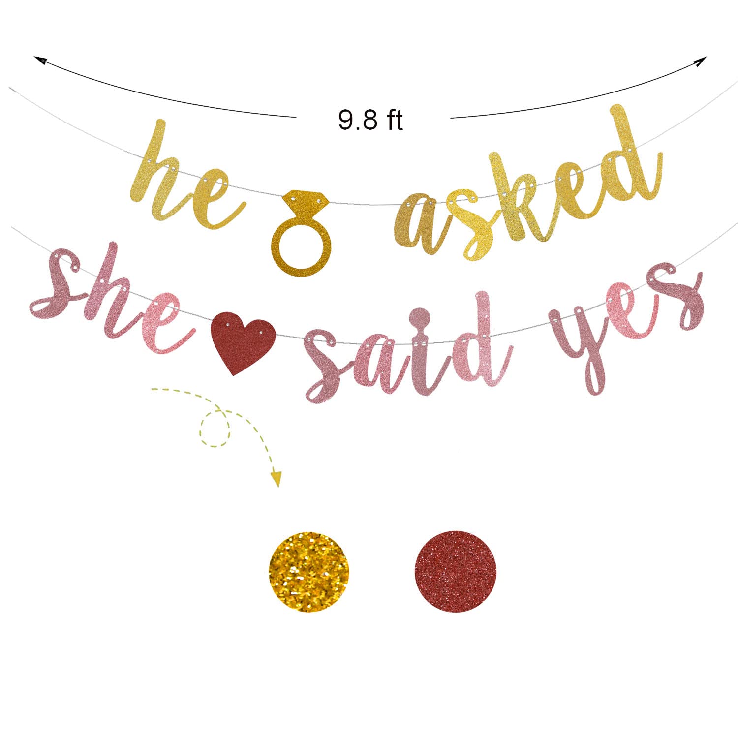 He Asked She Said Yes Banner, Gold Bride to Be Decorations,Gold Glitter Bunting Sign for Engagement Bridal Shower Wedding Party