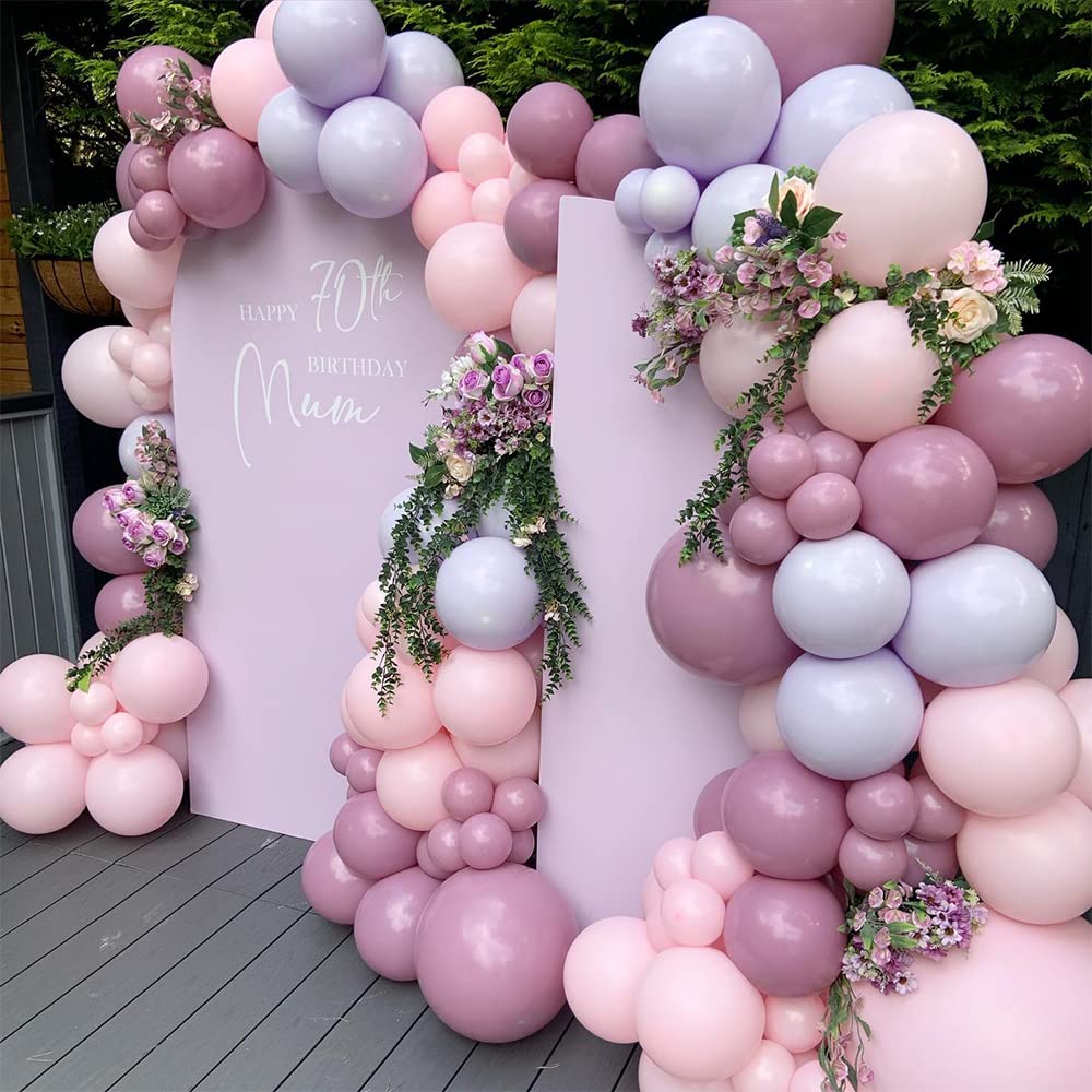 145PCS Dusty Pink Purple Balloon Garland Arch Kit Pinkish Purple Lilac Lavender Pastel Pink Neutral Sand Boho Balloons for Birthday Bride Baby Shower Wedding Butterfly Party Decorations