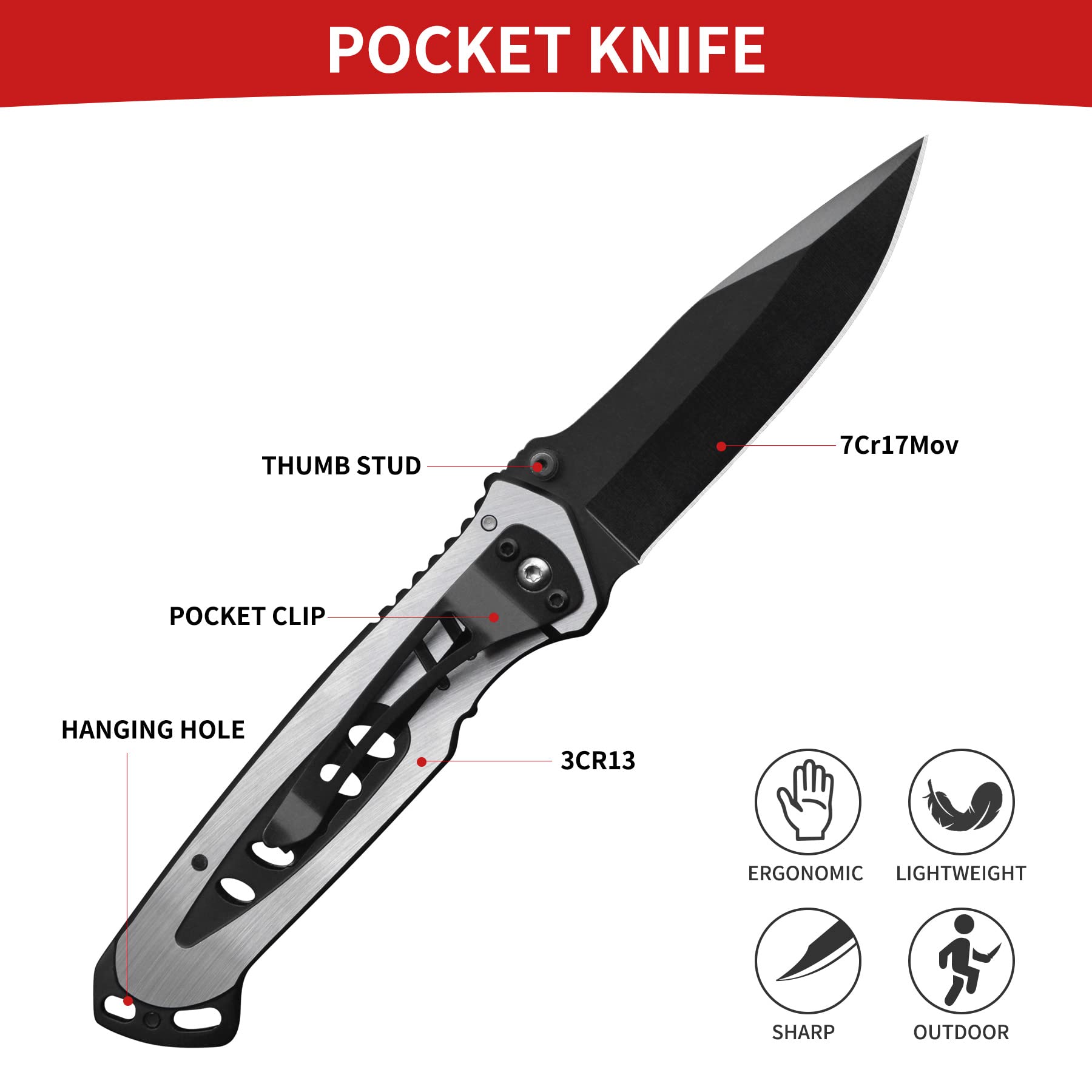 CULITECH 3.8 INCHES Blade Stainless Steel Folding Knife, Pocket Knife With Durable Pakka Wood Handle for Outdoor