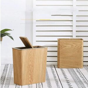 UOXOO Garbage Can Walnut/Curved Willow Trash Can Wastebasket Square Garbage Bin for Living Room, Bedroom,Bathroom/Curved Willow Brown with Lid