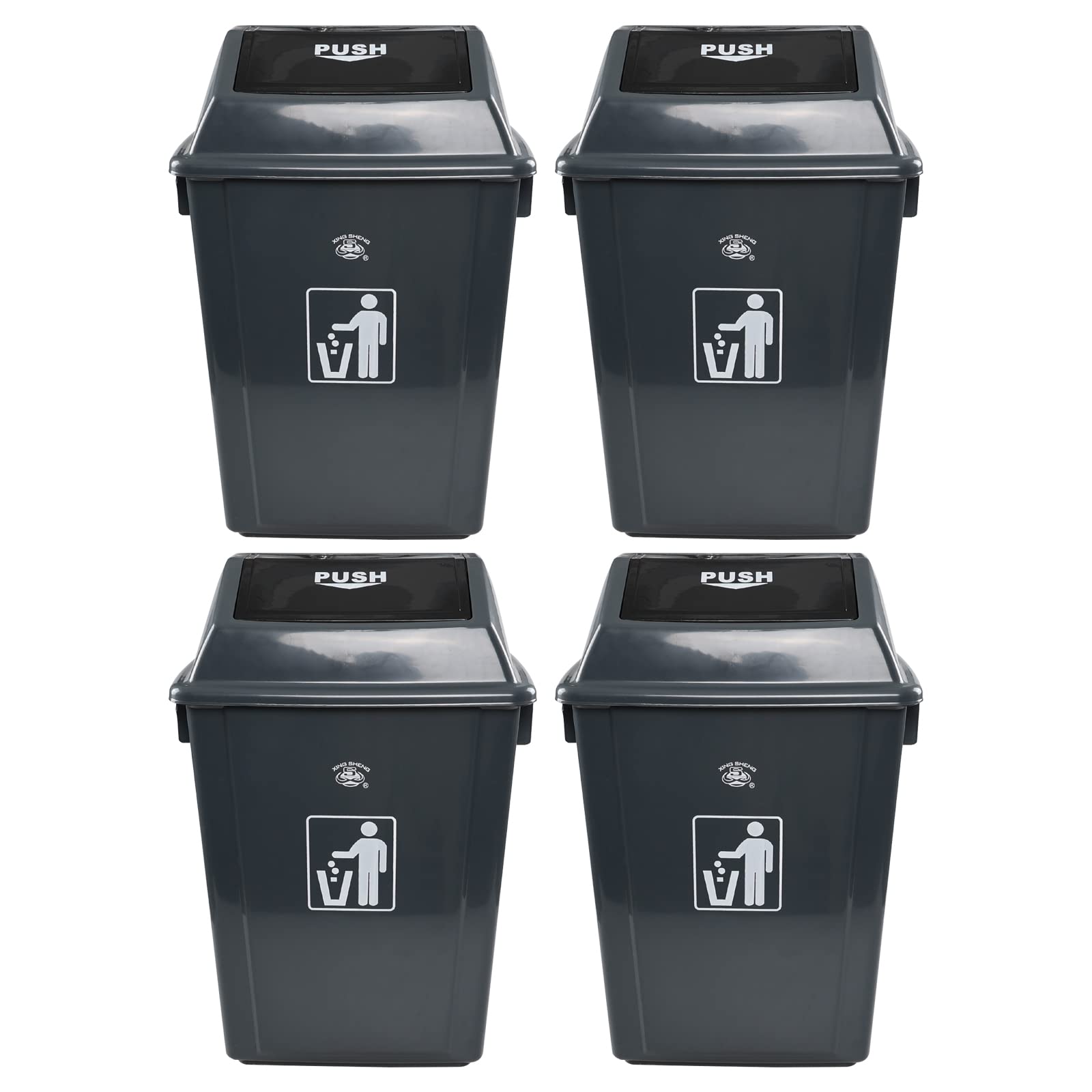 Buyitt 4 Packs Large Garbage Bin with Lid, Plastic Kitchen Waste Bin, 13 Gallon, Grey