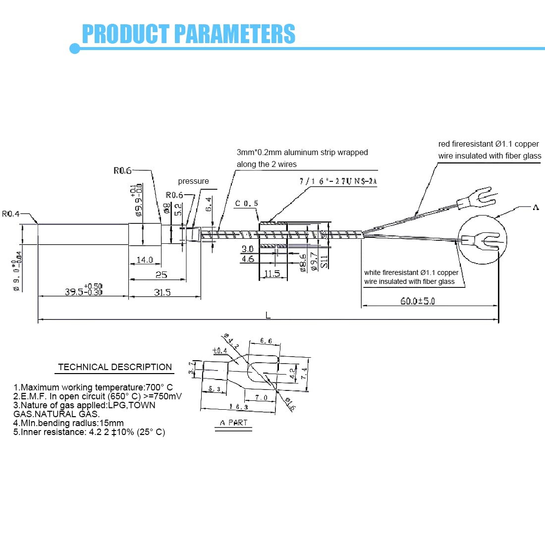 gtpartes 36" 750mv Thermopile Generator Compatible with Pitco Southbend and Anets Gas Fireplace Water Heaters Gas Fryer Cluster 60125501 Replacement Part Number h5882 60J79 60J7901 R942 2103-512 5pcs