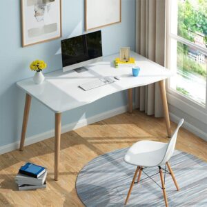 CraftThink Contemporary Office Study Desk, Contemporary Computer Desk Writing Desk PC Desk Work Desk with Wooden Legs, White No Drawer 23.5" L x 16" W x 29" H Without Chairs