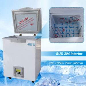 -86°C Ultra-Low Temperature Freezer 28L Lab Cryogenic Freezer -123 °F Samples Flash Freezer for Laboratory Samples Storage (28L)