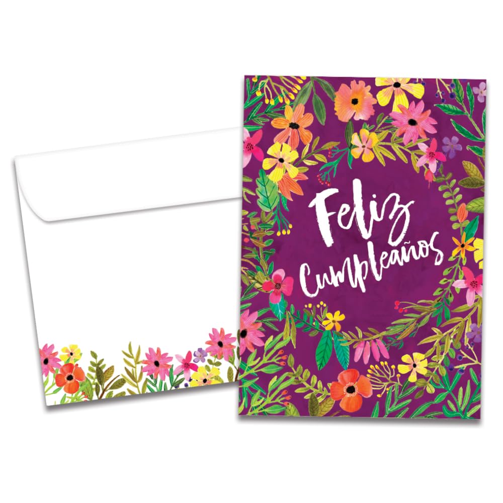 Tree-Free Greetings - Birthday Cards - Artful Designs - 1 Card + Matching Envelopes - Made in USA - 100% Recycled Paper - 5"x7" - Cumpleanos Flowers (GO64622)