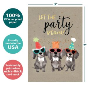 Tree-Free Greetings - Humorous Birthday Cards - Artful Designs - 1 Card + Matching Envelopes - Made in USA - 100% Recycled Paper - 5"x7" - Party Dogs (GO65230)