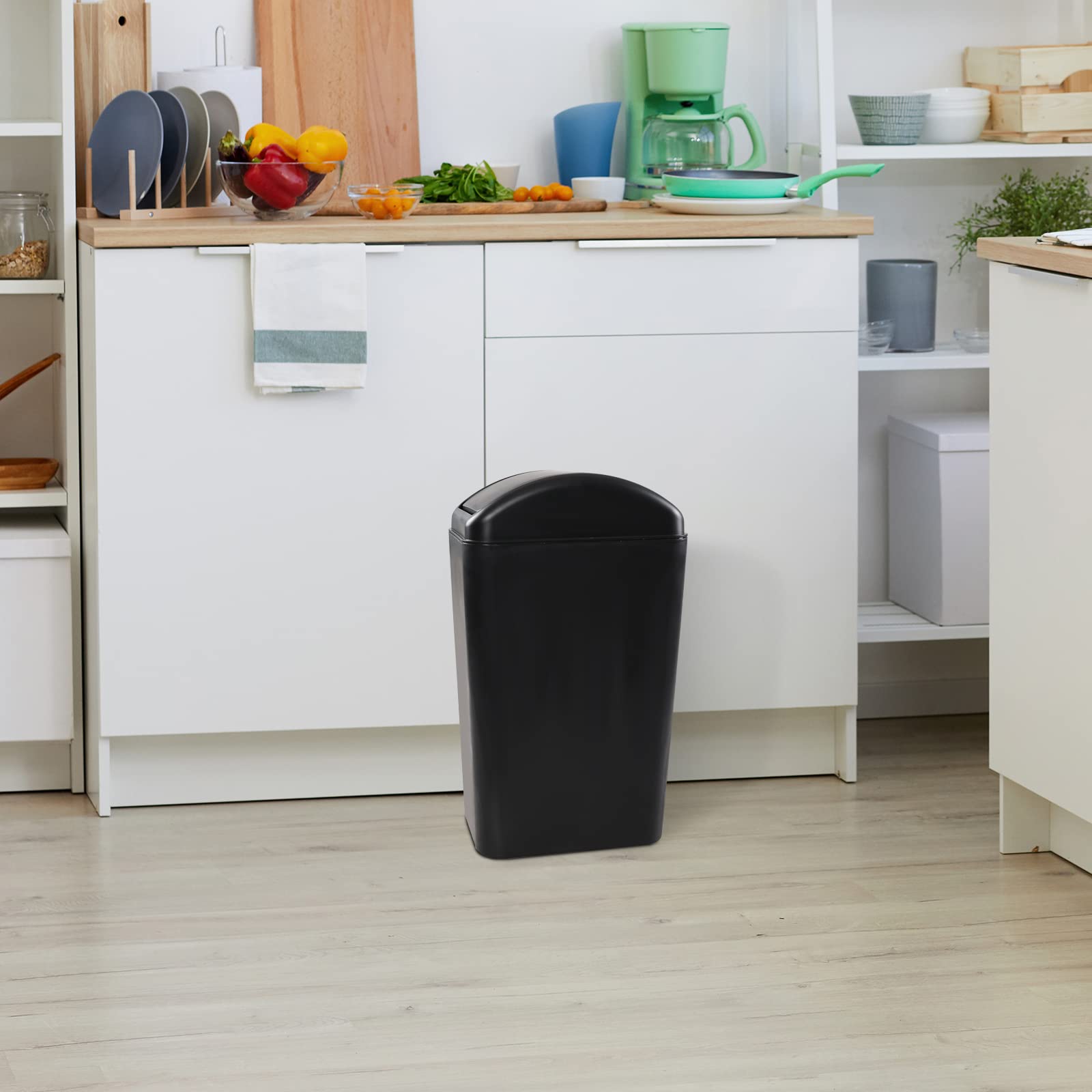 Kiddream 14 L/ 3.6 Gal Waste Bin with Lids, Plastic Black Garbage Trash Can, F