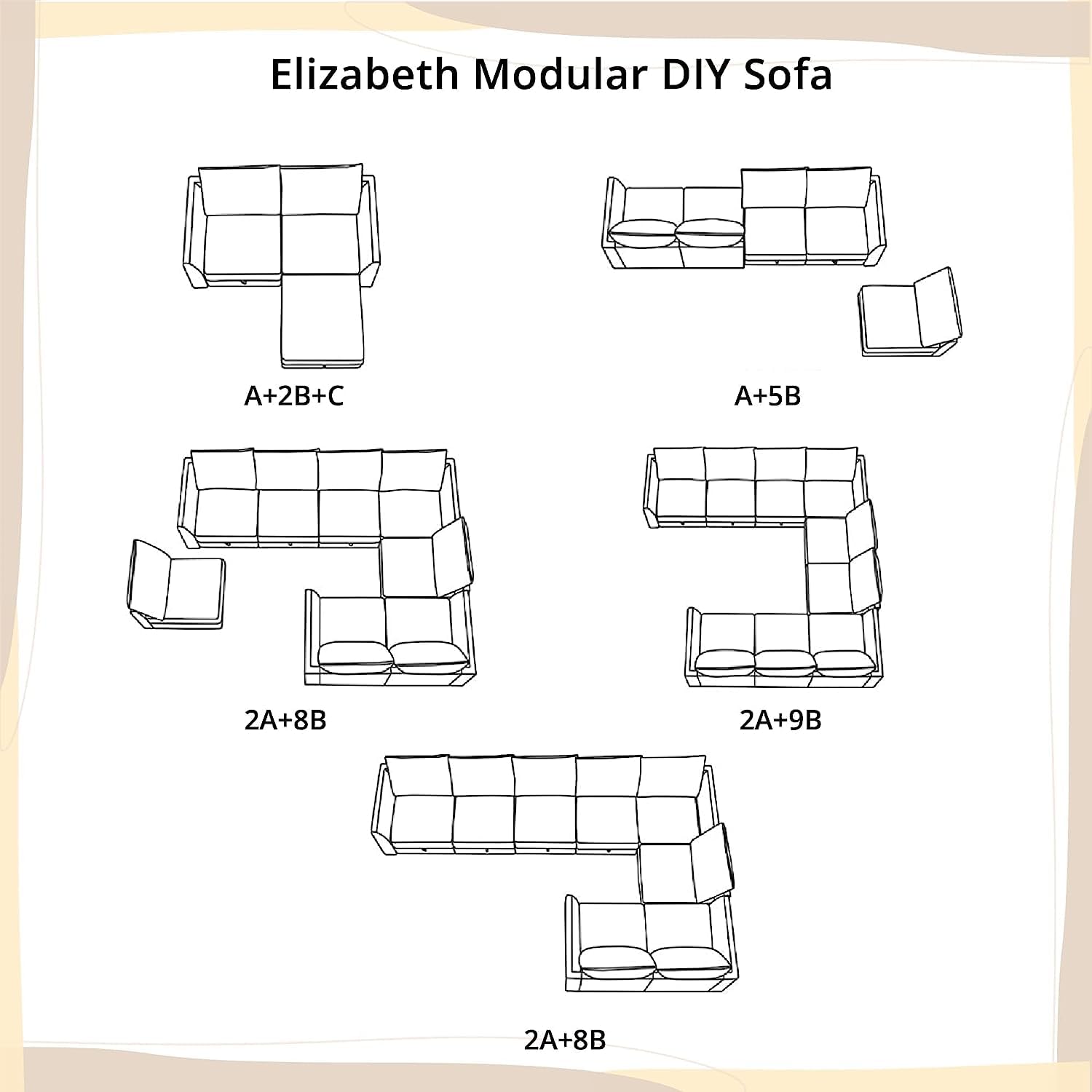 Naomi Home Elizabeth Modern DIY Sofa Armrest Module for Modular Sectional Sofa - Pair of Armrests for Sectional Modular Couch, Linen, White Down