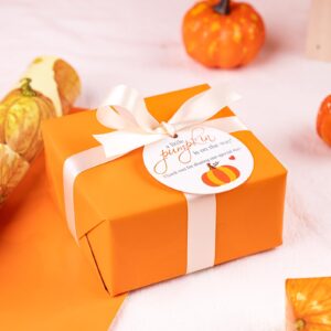 WRAPAHOLIC Reversible Autumn Wrapping Paper - Mini Roll - 17 Inch X 33 Feet - Pumpkin and Maple Leaves Print Design for Birthday, Holiday, Baby Shower