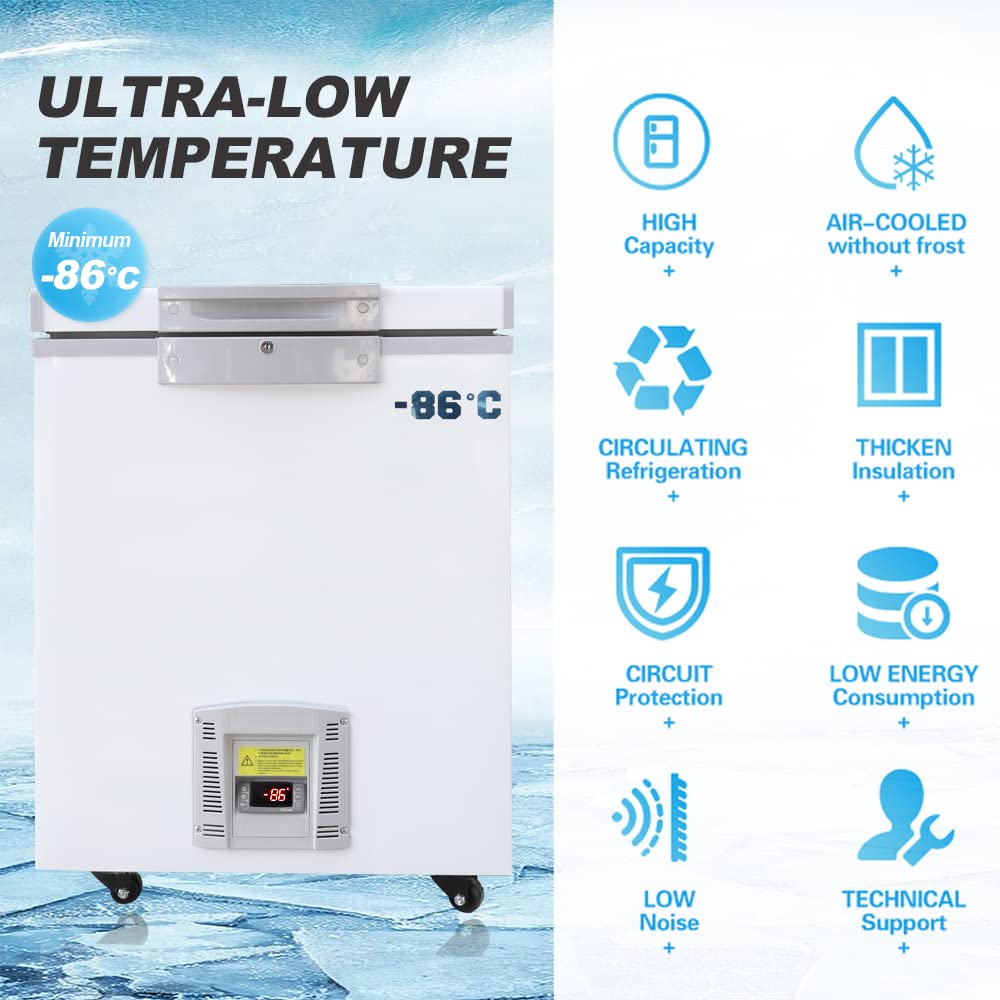 -86°C Ultra-Low Temperature Freezer 28L Lab Cryogenic Freezer -123 °F Samples Flash Freezer for Laboratory Samples Storage (28L)