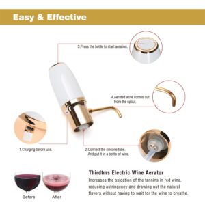 Thirdtms Electric Wine Aerator Pourer, Wine Air Aerator Pourer, Electric Wine Decanter with Aerator, Wine Pourer Spout, USB Rechargeable, Gift Idea for Wine Lovers White & Gold