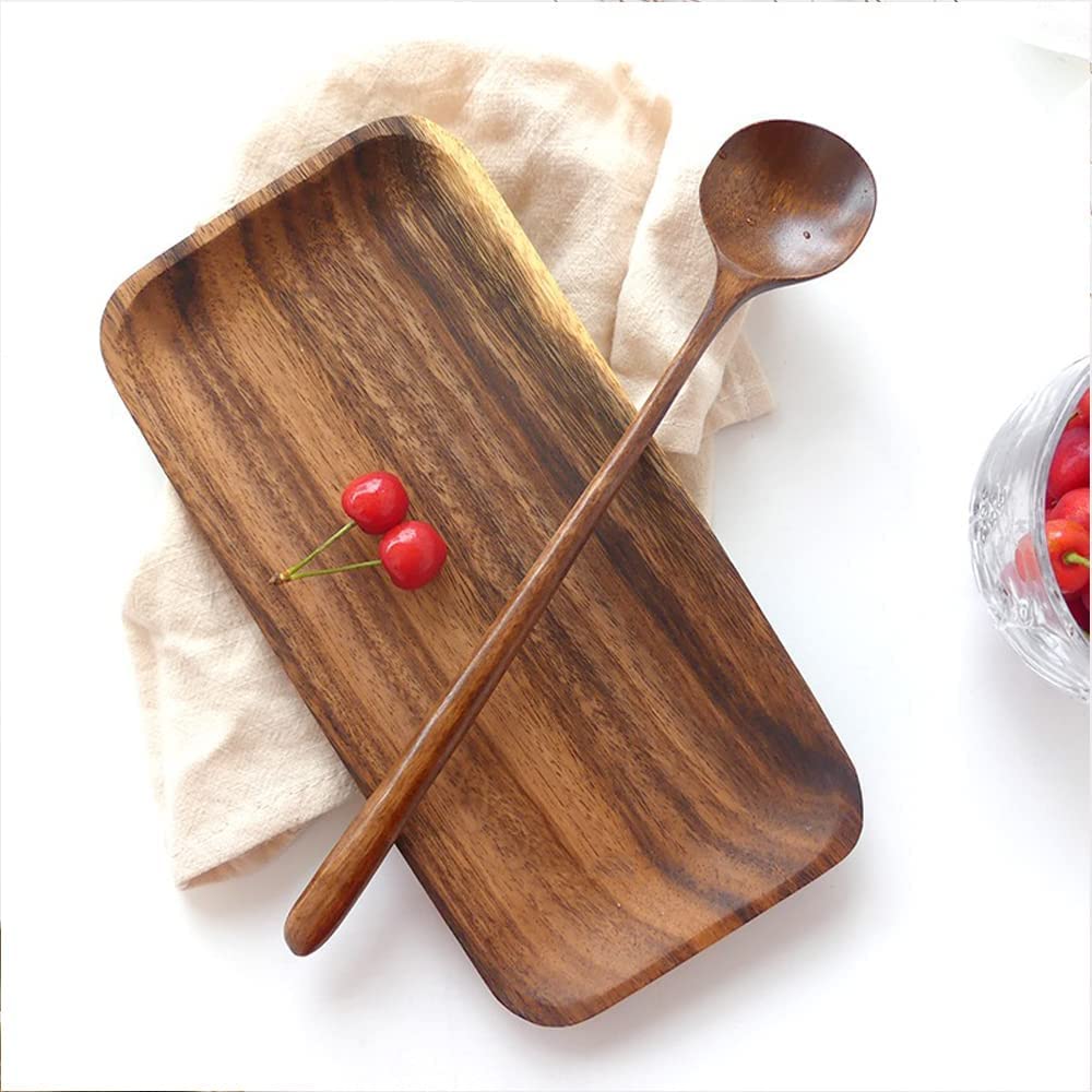 Wooden Soup Spoon, 4PCS Wooden Long Spoons Korean Style Natural Wood Long Handle Round Spoons Long Soup Spoons for Soup Cooking Mixing Stirrer Kitchen Tools