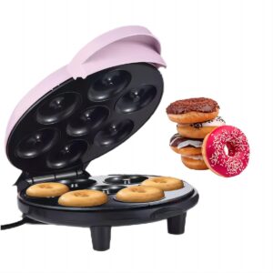 donut maker, electric non-stick surface makes 7 small doughnuts mini donut maker machine, mini doughnut maker pancake maker for breakfast, snacks, desserts & more, pink