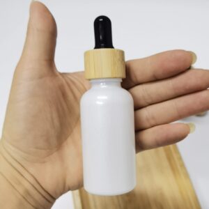 COSIDEA 20pcs Empty Pearly white Round 30ml 1oz Glass bottle with Bamboo dropper for Serum essence oil bottles container packing