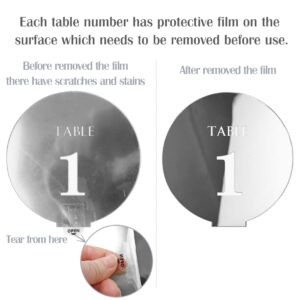 HZGUEOSTB Acrylic Wedding Table Numbers 1-15 with Stands,4.8"Round Mirror Silver Table Number Signs and Holders for Wedding Reception, Party, Event, Centerpiece Decoration(Silver, 1-15)