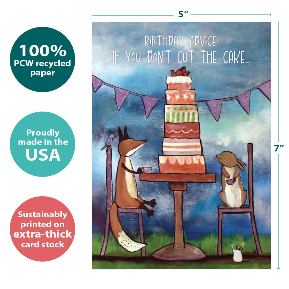 Tree-Free Greetings - Humorous Birthday Cards - Artful Designs - 1 Card + Matching Envelopes - Made in USA - 100% Recycled Paper - 5"x7" - Cake Advice (GO65231)