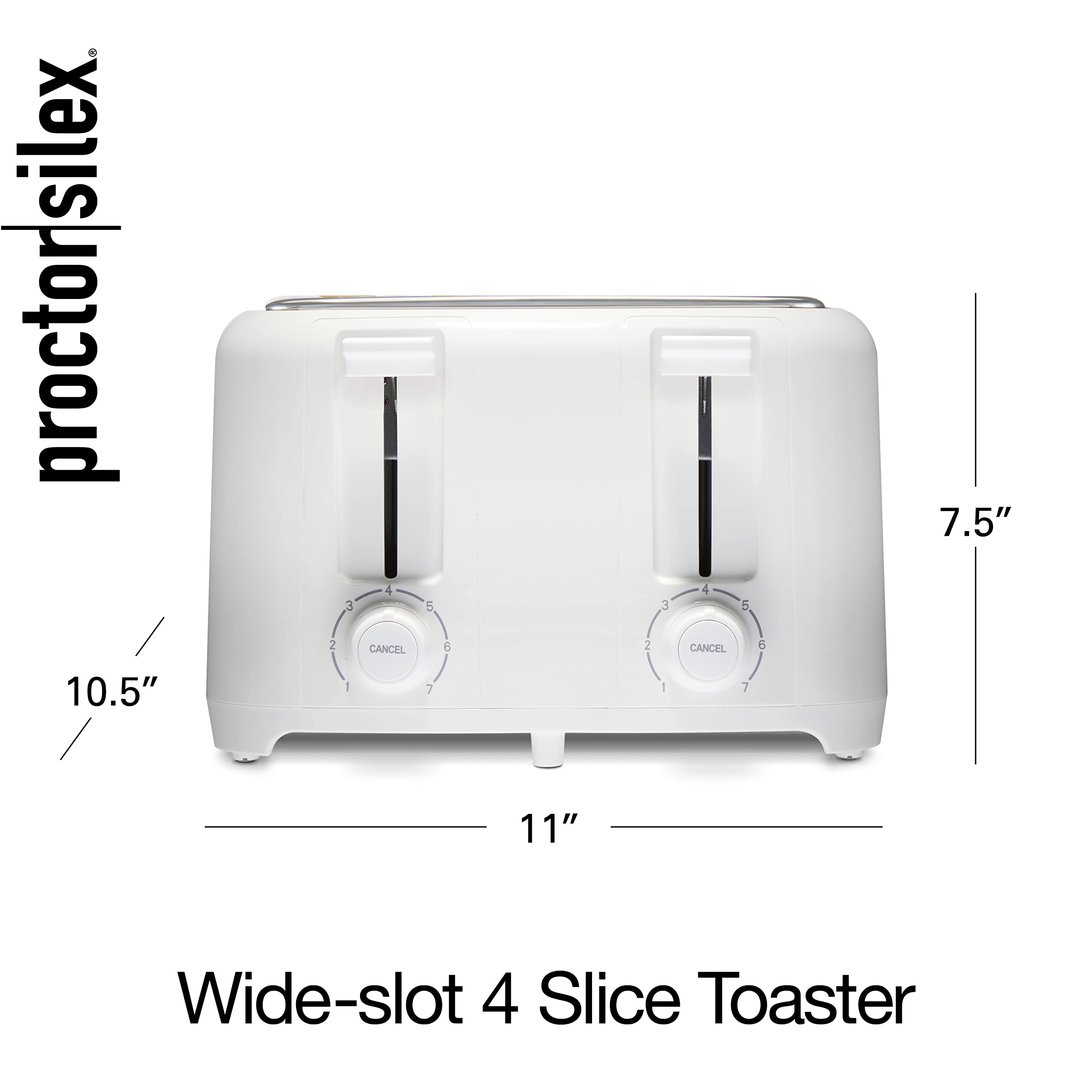 Proctor Silex 4 Slice Toaster with Extra Wide Slots for Bagels, Cool-Touch Walls, Shade Selector, Toast Boost, Auto Shut-off and Cancel Button, White (24214PS)