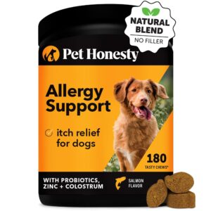 pet honesty dog allergy relief immunity - dog allergy chews, probiotics for dogs, seasonal allergies, dog skin and coat supplement, itch relief for dogs, allergy support supplement (salmon, 180 count)