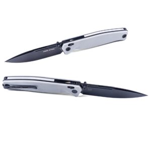 Real Steel Huginn Crossbar Lock Folding Knife - VG-10 Blade and White G10 Handle - Perfect for Daily Cutting Tasks - EDC Knife for Men Women (White/Black)