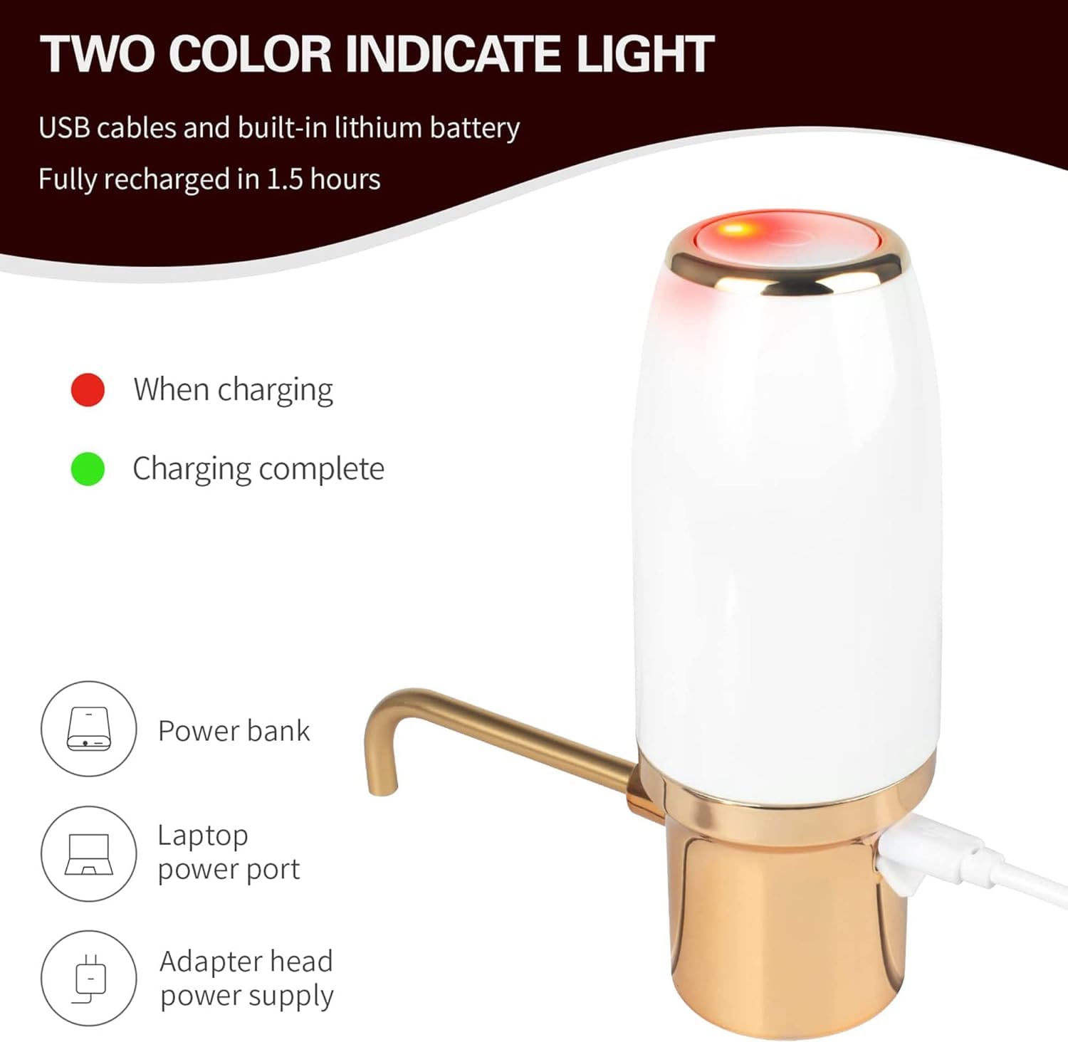 Thirdtms Electric Wine Aerator Pourer, Wine Air Aerator Pourer, Electric Wine Decanter with Aerator, Wine Pourer Spout, USB Rechargeable, Gift Idea for Wine Lovers White & Gold