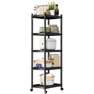 caktraie 5-shelf heavy duty shelving,metal utility storage racks with rolling wheels, adjustable kitchen storage rack, black…