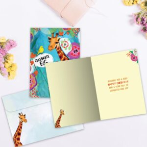 Tree-Free Greetings - Humorous Birthday Cards - Artful Designs - 1 Card + Matching Envelopes - Made in USA - 100% Recycled Paper - 5"x7" - Hello Giraffe (GO65258)