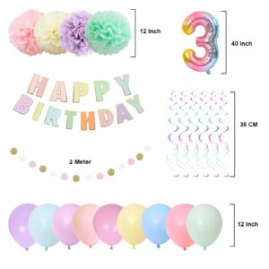 BRT Bearingshui 3th Birthday Decorations, 40 Inch Rainbow Gradient Number 3 Balloon, 3th Birthday Balloon, Happy Birthday Banner, Children’s 3th Birthday Party Supplies for Kids