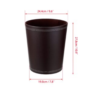 Sumnacon Round Leather Waste Basket,Small Classic PU Trash Garbage Can Under Desk Cabinet, Contemporary Wastebasket Bin for Home Office Laundry Room Living Room Bathroom Office,Brown