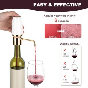 Thirdtms Electric Wine Aerator Pourer, Wine Air Aerator Pourer, Electric Wine Decanter with Aerator, Wine Pourer Spout, USB Rechargeable, Gift Idea for Wine Lovers White & Gold