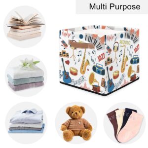 OMFUNS Music Piano Storage Basket 13x13 Musical Instruments Collapsible Cube Storage Bin with Handle Fabric Storage Box Organizing for Closet Shelf Home Office Dorm Nursery Toy Basket