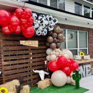 157Pcs First Rodeo Balloon Garland Arch Kit - First Rodeo Party Decorations Backdrop with Black Red Khaki Cow Printed Balloon for CowBoy Themed Party Baby Shower Farm Birthday Party Decorations