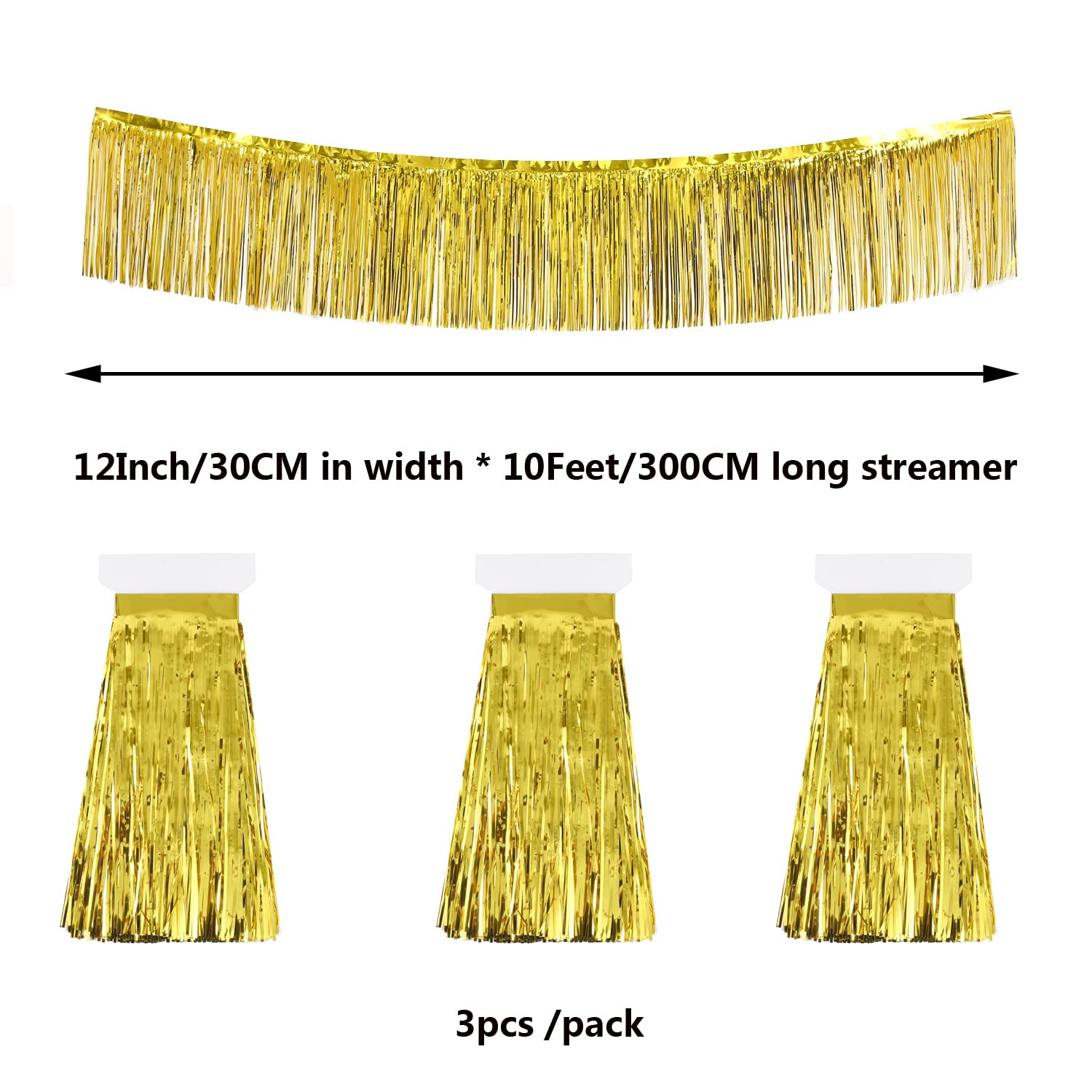 KADUOS 3 Packs 10 Feet Foil Fringe Garland Gold Streamers for Birthday Graduation Banner Disco Party Decorations