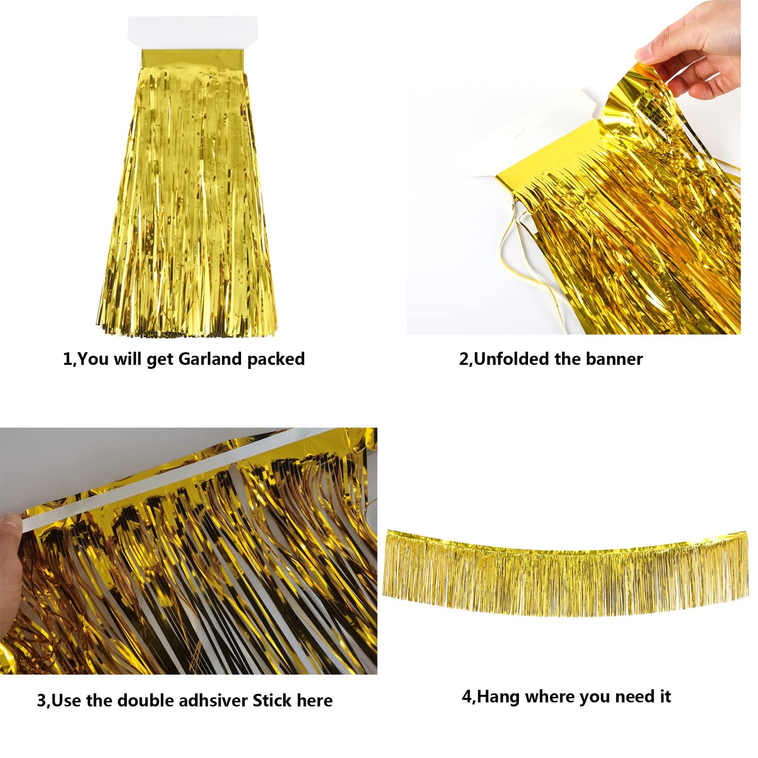 KADUOS 3 Packs 10 Feet Foil Fringe Garland Gold Streamers for Birthday Graduation Banner Disco Party Decorations