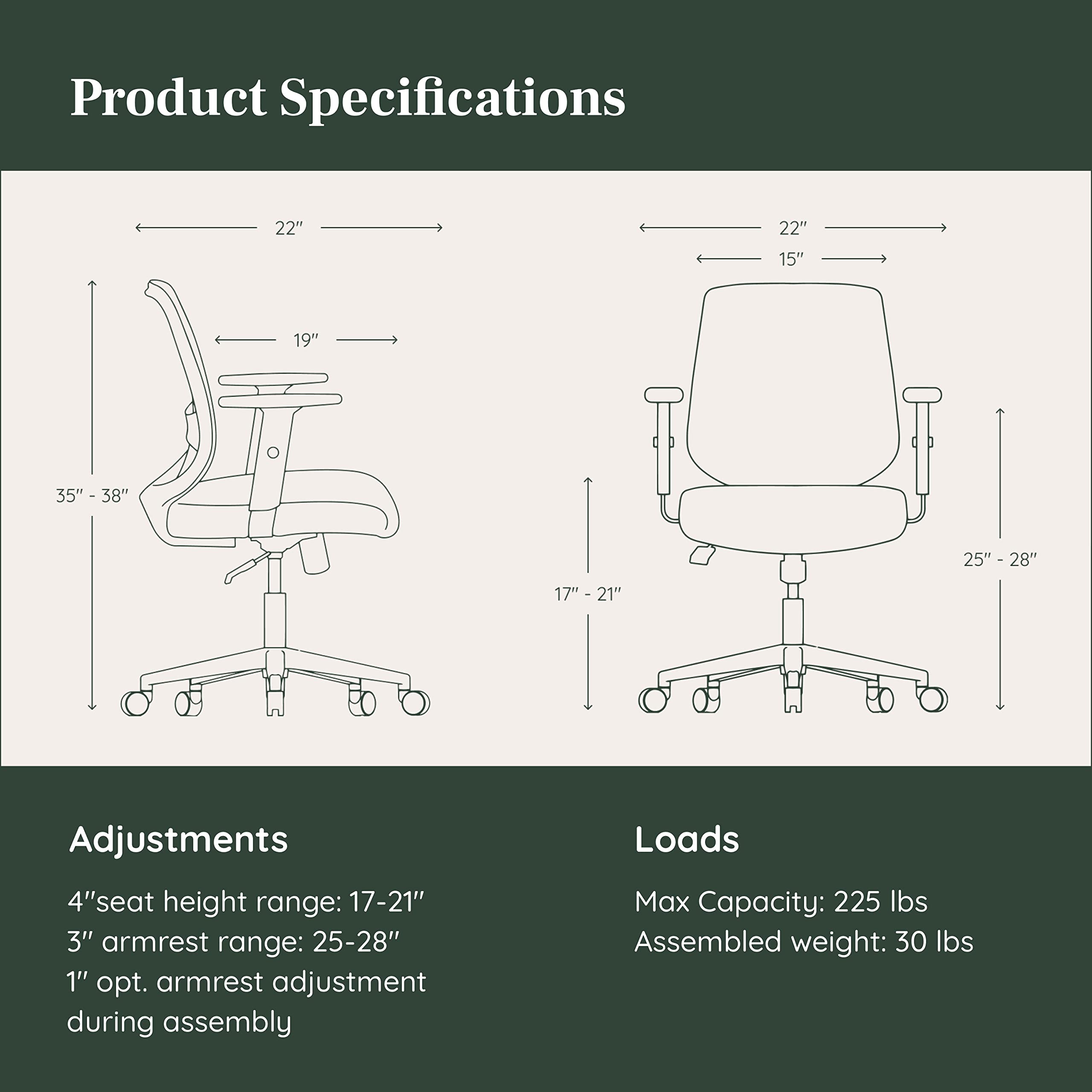 Branch Daily Chair - Computer Office Chair with Swivel, Lumbar Rest, and Adjustable Armrests - Sustainable, Stylish Mesh, & Adjustable Armrests - Comfortable Seating for Improved Posture - Black