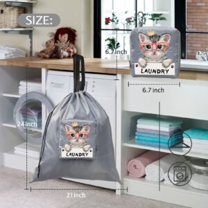 Cute Cat Travel Laundry Bags - Canvas Dirty Clothes Bag with Handle and Carabiner - Expandable to 24''l x 21''w - Great for Traveling - Cat Gifts for Women - Travel Laundry Bags for Dirty Clothes