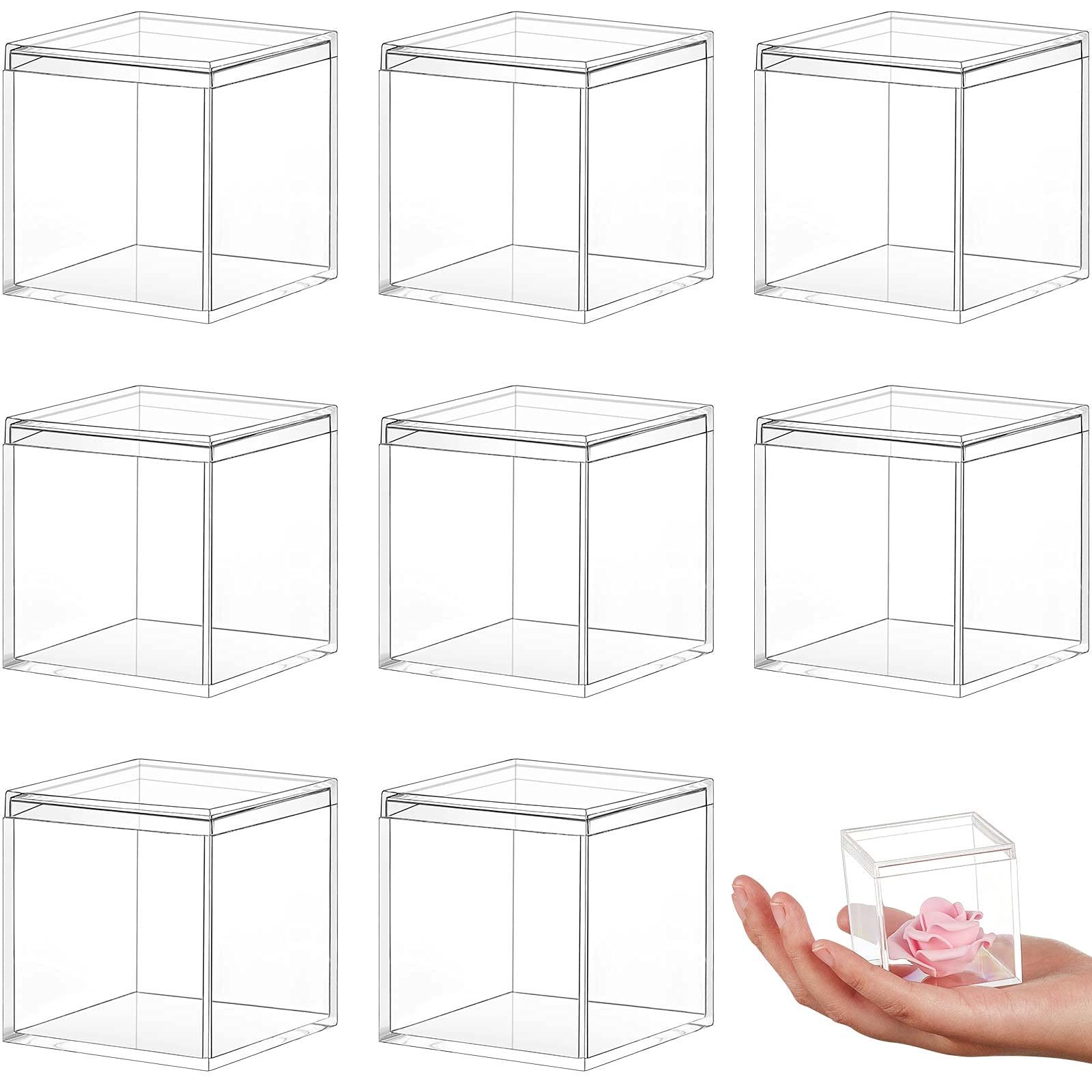 Blulu 8 Pieces Clear Acrylic Plastic Jewelry Box Mini Storage Box Mini Cube Containers with Lids Storage Candy Box for Candy Pill and Tiny Jewelry(Square,1.77 x 1.77 x 1.77 Inch)