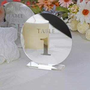 HZGUEOSTB Acrylic Wedding Table Numbers 1-15 with Stands,4.8"Round Mirror Silver Table Number Signs and Holders for Wedding Reception, Party, Event, Centerpiece Decoration(Silver, 1-15)