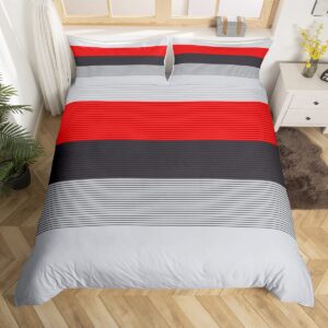 erosebridal stripes duvet cover for women, gray and black red patchwork striped comforter cover,modern abstract art bedding set ombre bright gray stripes quilt cover farmhouse decorations,queen size