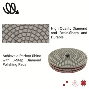 ComeFloor 4 Inch Wet/Dry 3 Step Diamond Polishing Pads for Granite Marble Concrete Hook and Loop Stone Polishing Pads Step-2 Bundle（3 PCS）