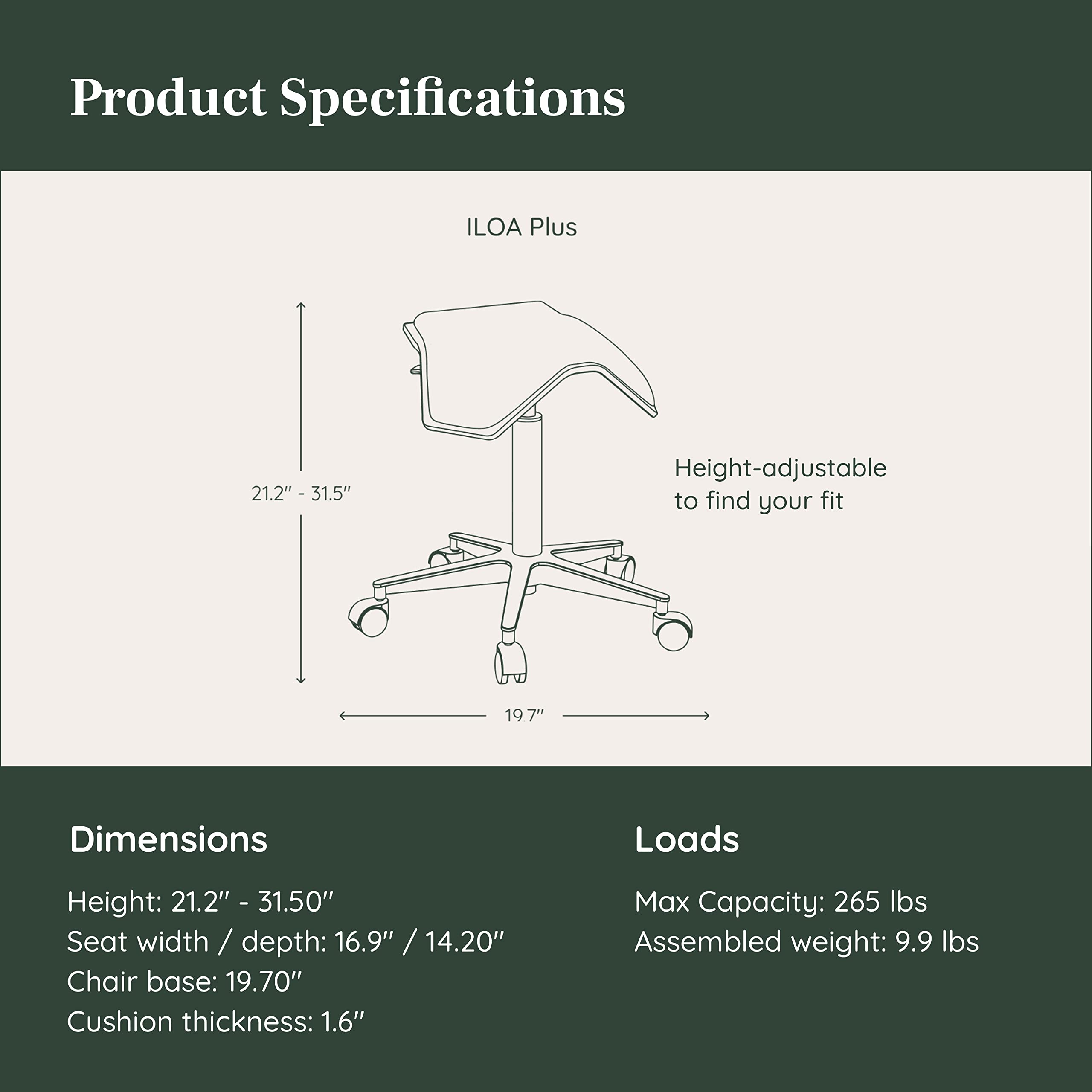 Branch Saddle Chair ILOA Plus - Ergonomic Rolling Stool for Healthy Posture and Sustainable Style - Height Adjustable Stool with Birch Plywood Frame and Recycled Polyester Seat Fabric - Brick