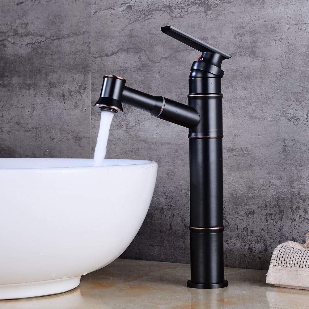 Black Bronze Belt Pull Out Shower Faucet Bath Sink Faucet Basin with High Wash Basin Cold Water Mixer Faucet Single Handle Single-Connected Belt Aerator